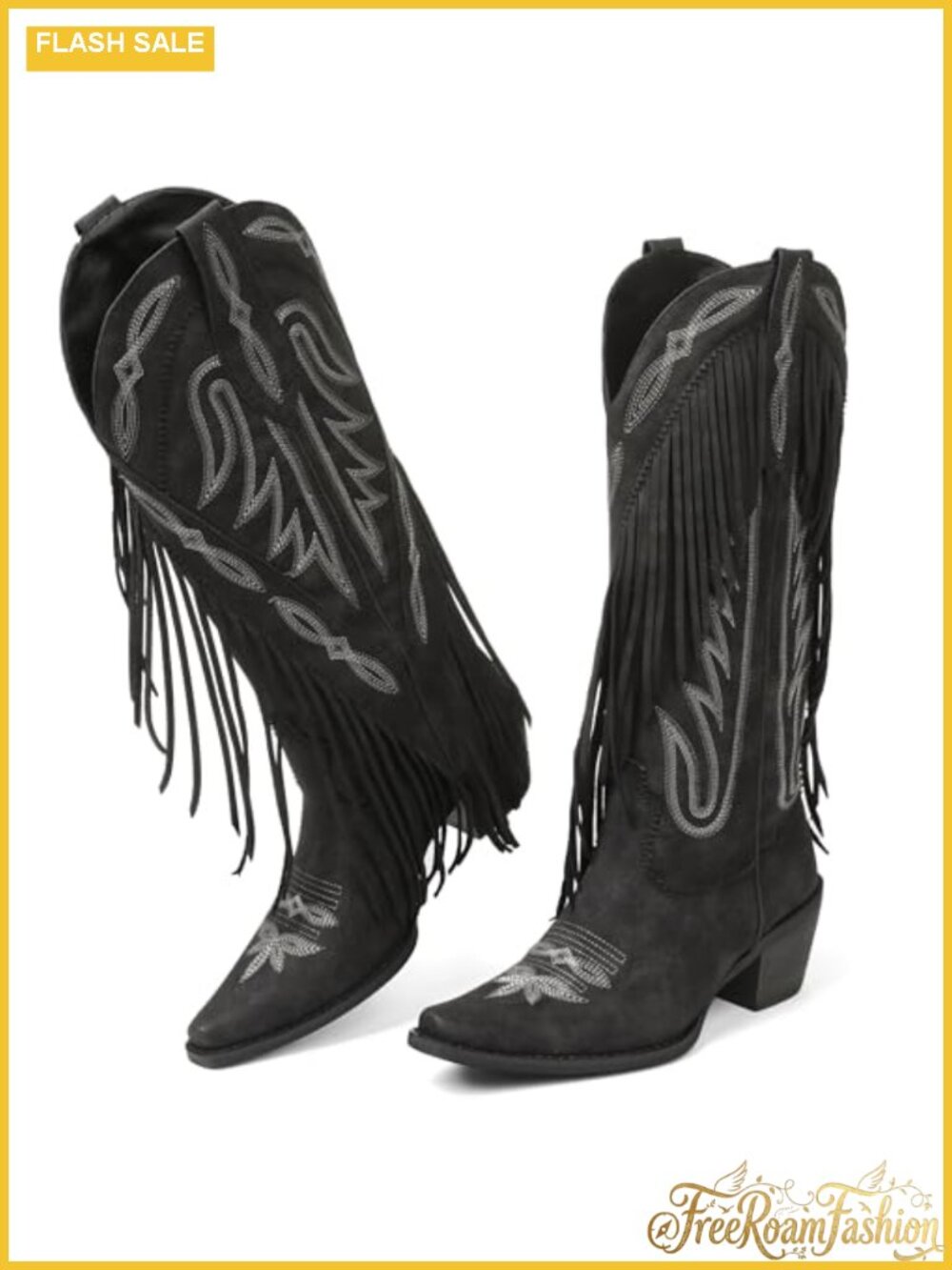 Suede Fringe Cowgirl Boots Women Retro Block Heel Knee High Western Boots